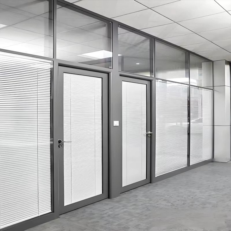 Frosted glass office partition hallway