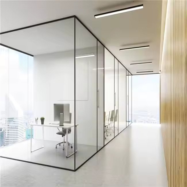 Minimalist glass office conference room