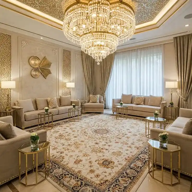Renovated Luxury living room with chandelier