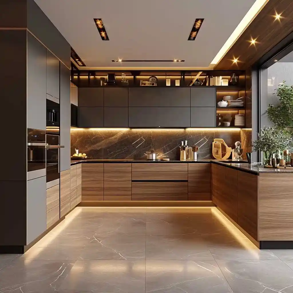 Contemporary kitchen with lighting