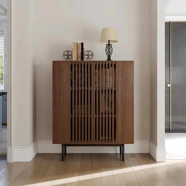 Furniture Assembling 27 Dark wood slatted storage cabinet