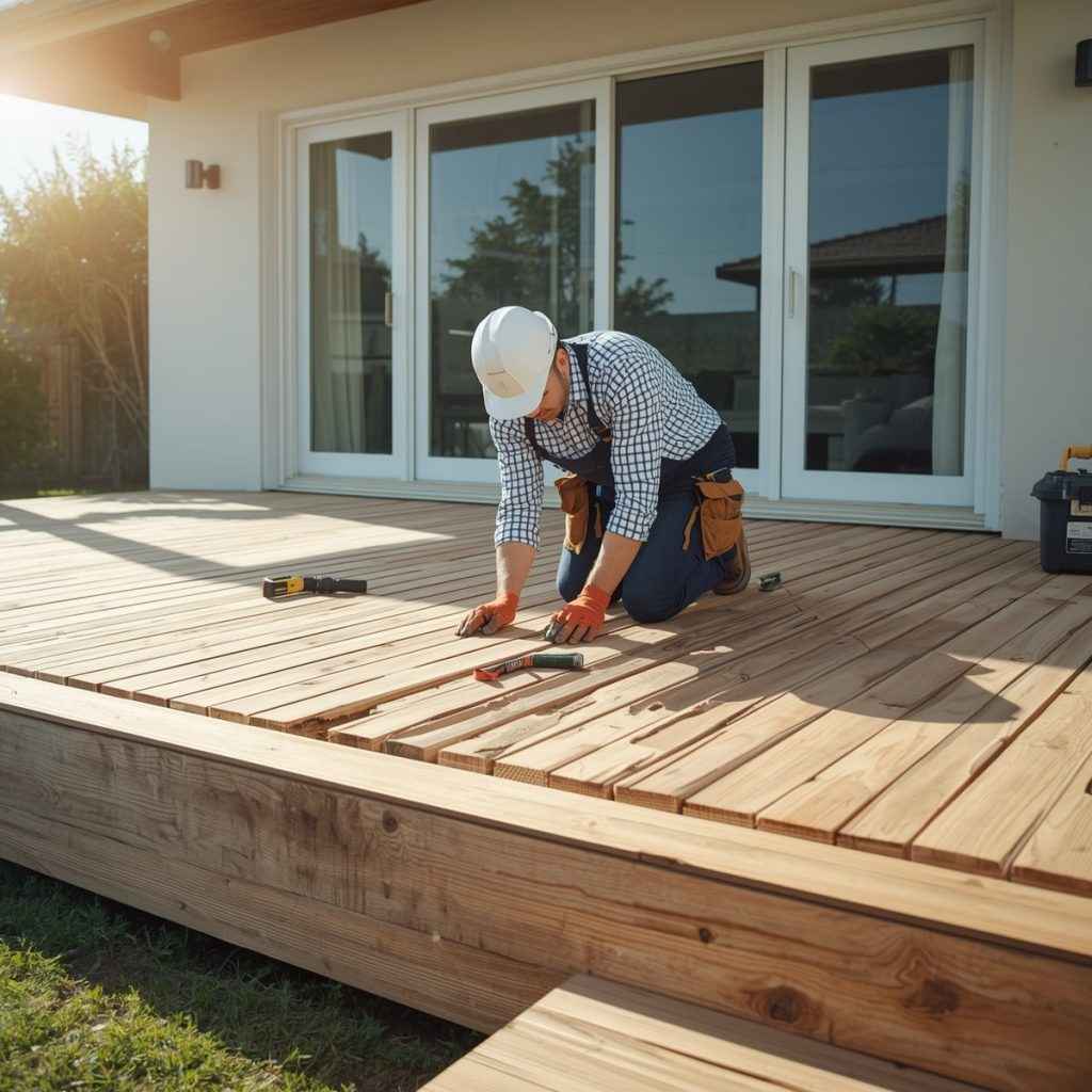 Deck Repair 41 Man repairing a wooden deck