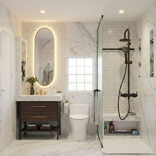 Modern marble bathroom renovation in Dubai