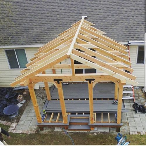 New timber patio roof construction
