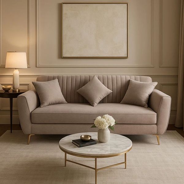 Sofa Cleaning 31 Pristine taupe tufted fabric sofa