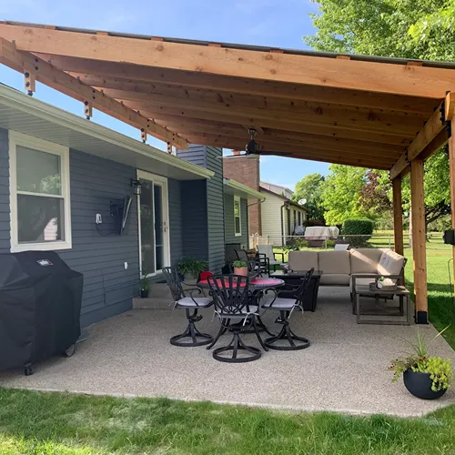 Wooden patio roof installation