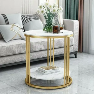 2-Tier Round Gold Marble Center Table