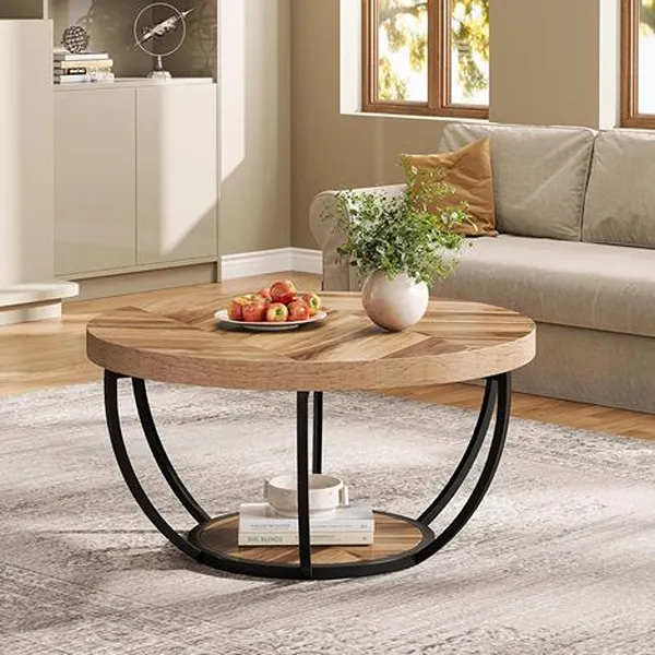80cm Round Industrial Wooden Center Table with Storage 1 80cm Round Industrial Wooden Center Table with Storage