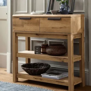 Slim Dark Oak Effect Console Table