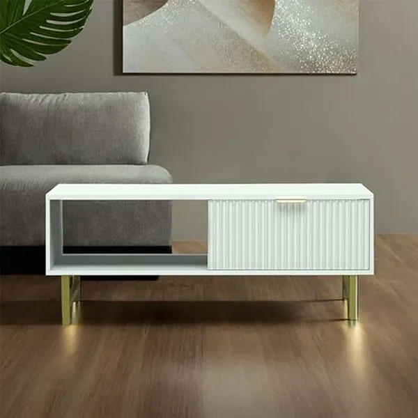 Modern White Center Table with Storage and Gold Metal Legs 4 Modern White Center Table with Storage and Gold Metal Legs