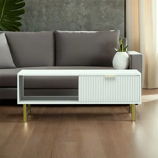 Modern White Center Table with Storage and Gold Metal Legs 2 Modern White Center Table with Storage and Gold Metal Legs