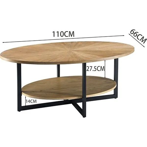 Solid Wood Oval 2-Tier Industrial Center Table with Storage Shelves 4 Solid Wood Oval 2-Tier Industrial Center Table with Storage Shelves