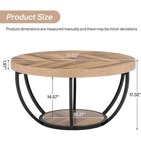 80cm Round Industrial Wooden Center Table with Storage 2 80cm Round Industrial Wooden Center Table with Storage