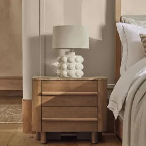Aviano Mid Natural Oak Veneer Wide Bedside Table with 2 Drawers