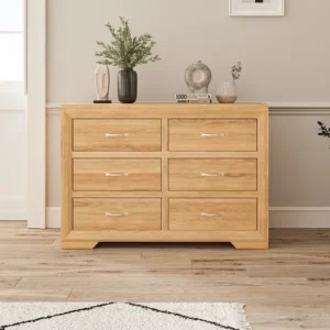Bevel Natural Solid Oak 6 Drawer Cabinet