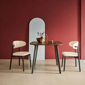 Black Square Dining Table with Wood-Effect Top