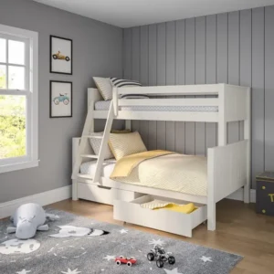 Classic White Wooden Trio Bunk Bed