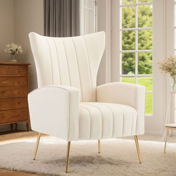 Cream upholstered highback armchair