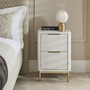 Emilie White Oak Effect Slim Bedside Table with 2 Drawers