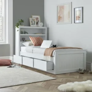 Enzo White Wooden Bookcase Storage Bed