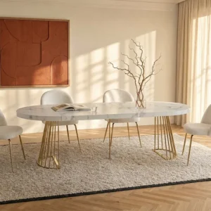 FIRELA White Gold Marble Extendable Table