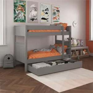 Grey Classic Kids Bunk Bed with Trundle