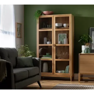 Habitat Cornelia Natural Tall Glass Display Cabinet