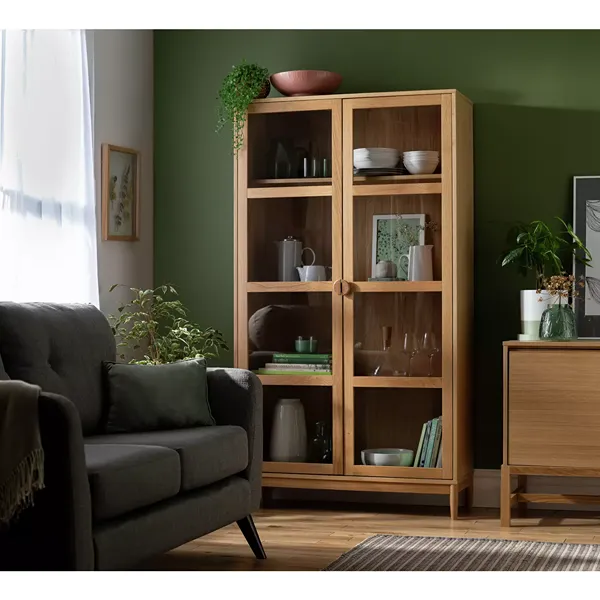 Habitat Cornelia Natural Tall Glass Display Cabinet 1 Habitat Cornelia Natural Tall Glass Display Cabinet
