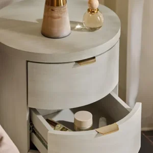 Mia Light Natural Oak Effect Round Bedside Table