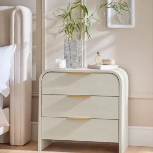 Mia Light Natural Oak Effect Wide Bedside Table with 3 Drawers