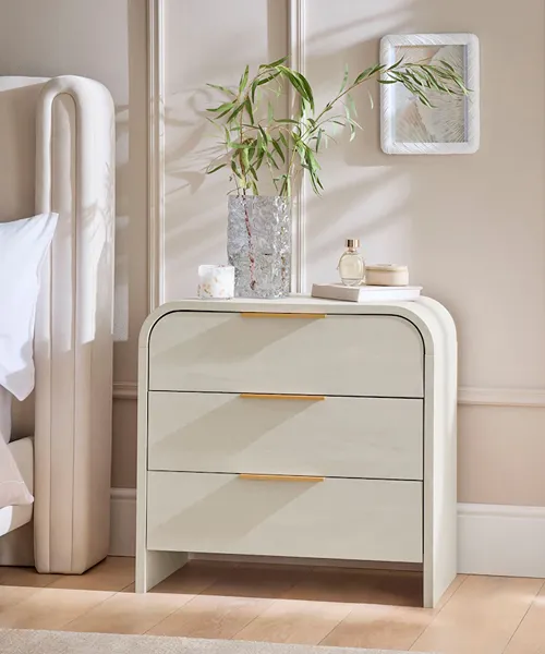 Mia Light Natural Oak Effect Wide Bedside Table with 3 Drawers 1 Mia Light Natural Oak Effect Wide Bedside Table with 3 Drawers