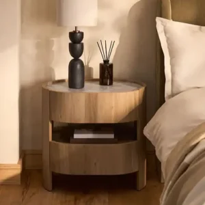 Nomad Light Natural Curved Bedside Table with 2 Drawers