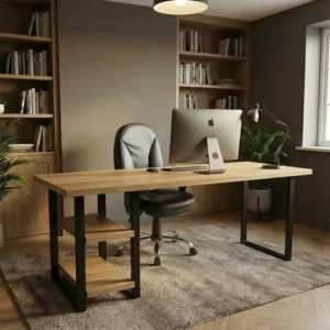 Oak Stave Work Desk with Shelves