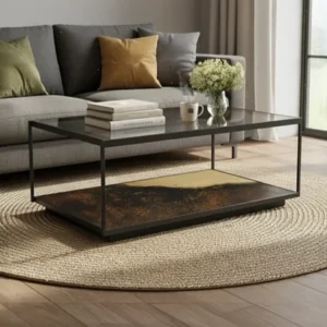 Astra Iron Frame Coffee Table with Glass Top