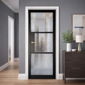 Tribeca Black Primer Plus Three-Lite Reeded Glass Door