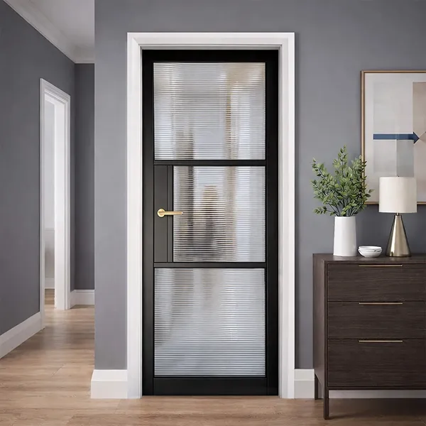 Tribeca Black Primer Plus Three-Lite Reeded Glass Door 1 Tribeca Black Primer Plus Three-Lite Reeded Glass Door