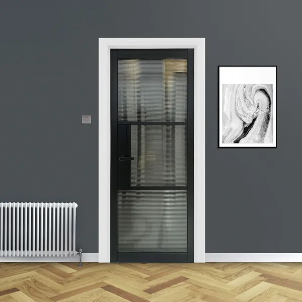 Tribeca Black Primer Plus Three-Lite Reeded Glass Door 3 Tribeca Black Primer Plus Three-Lite Reeded Glass Doors