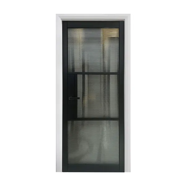 Tribeca Black Primer Plus Three-Lite Reeded Glass Door 2 Tribeca Black Primer Plus Three-Lite Reeded Glass-Doors