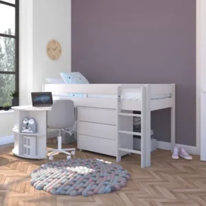 Uno White Wooden Midsleeper Desk Bed