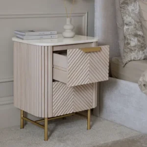 Valencia Light Grey Mango Wood Marble Top Bedside Table