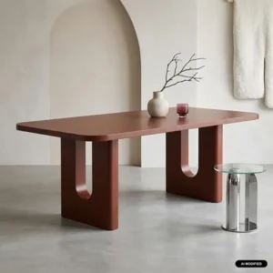 Wine Red Matte Dining Table for Eight
