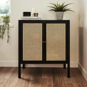 Charlie Small Black Sideboard with Cane Front