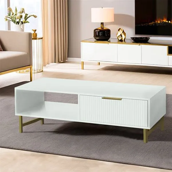 Modern White Center Table with Storage and Gold Metal Legs 3 Modern White Center Table with Storage and Gold Metal Legs