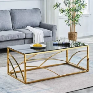 120cm Modern Gold Frame Tempered Glass Center Table