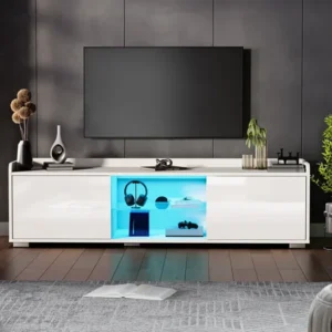 White High-Gloss LED TV Unit with Storage