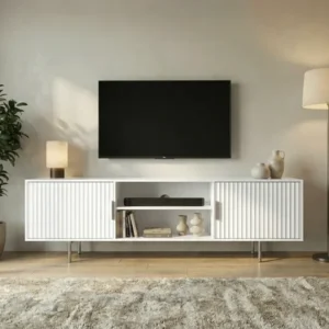 White Fluted 180cm TV Unit with Storage