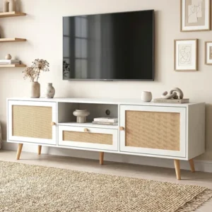 Wovena White Rattan 2-Door TV Unit with Storage